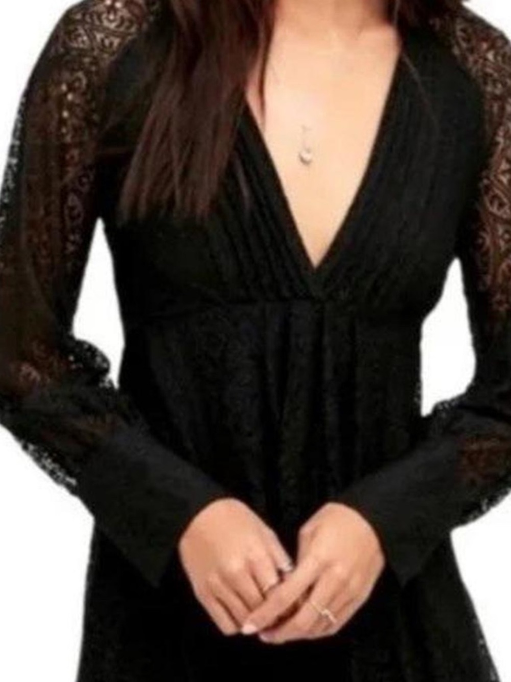 Free People Black Lace V-Neck Blouse